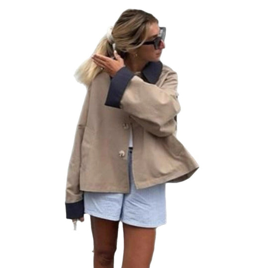 Damen lässige Oversized-Jacke mit kontrastierendem Kragen R&B