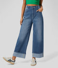 Damen Weit geschnittene Jeanshose mit hoch taillierter Passform R&B
