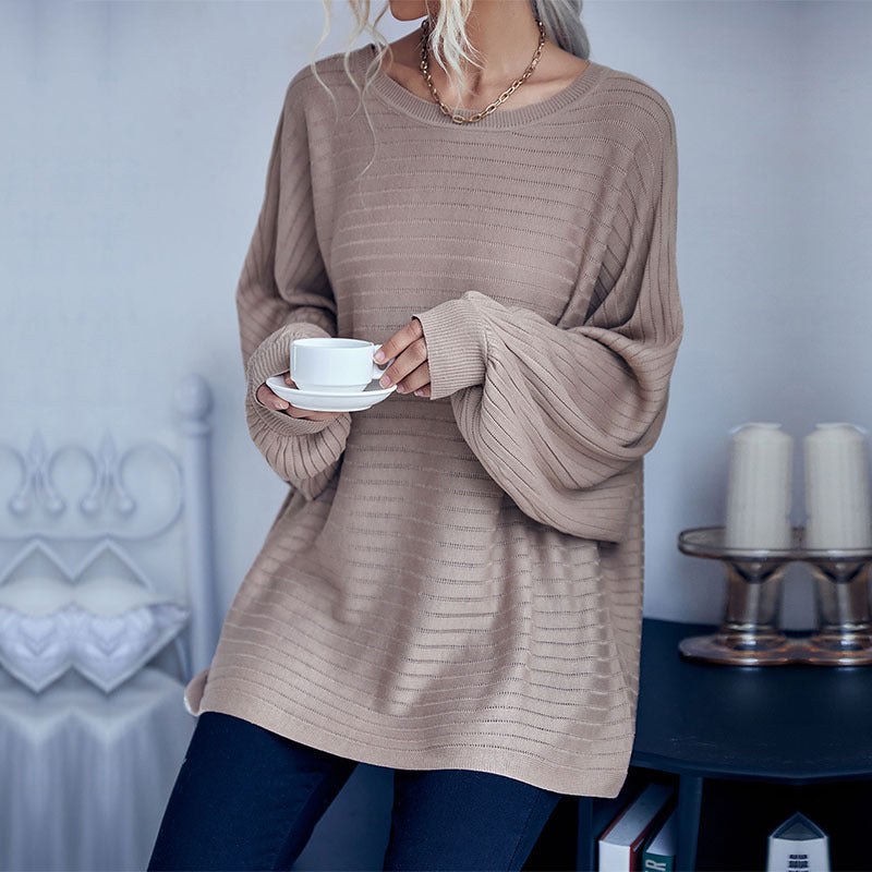 Damen Stilvoller Oversized-Pullover mit feiner Streifenstruktur R&B