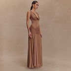 Damen Elegantes Maxikleid mit fließendem Stoff und Raffungen R&B