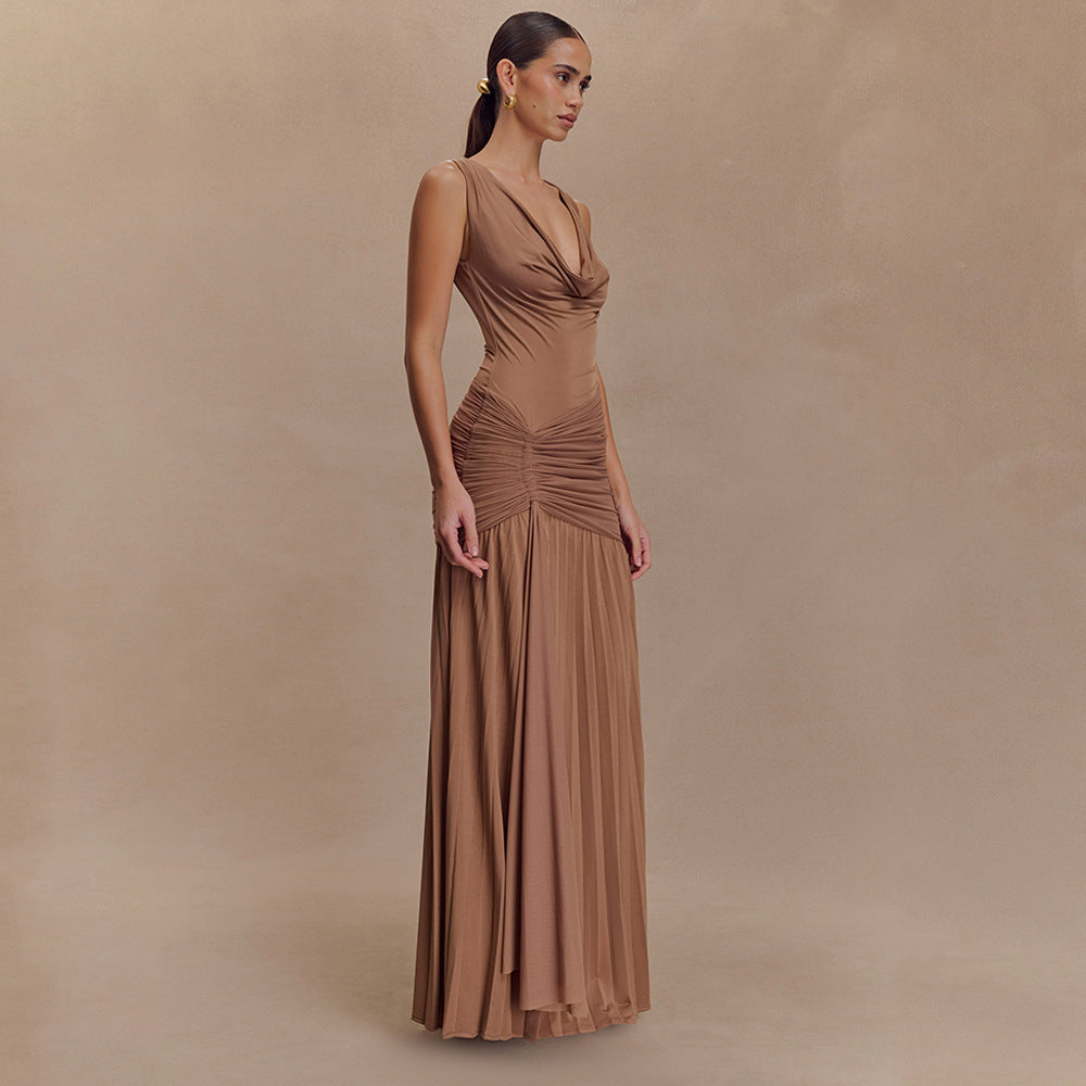 Damen Elegantes Maxikleid mit fließendem Stoff und Raffungen R&B