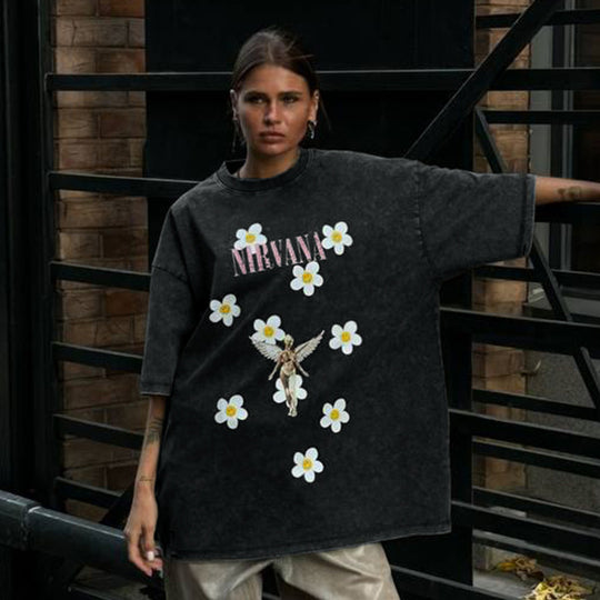 Damen Trendiges Oversized T-Shirt mit floralem Aufdruck R&B