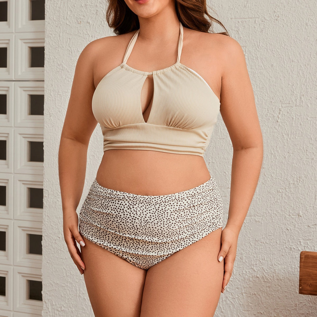 Damen Hochgeschnittenes Bikini-Set mit gerafftem Oberteil R&B
