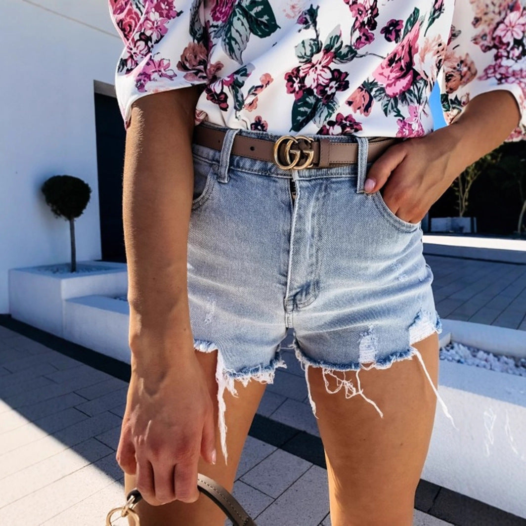 Damen Denim-Shorts mit fransigen Säumen R&B