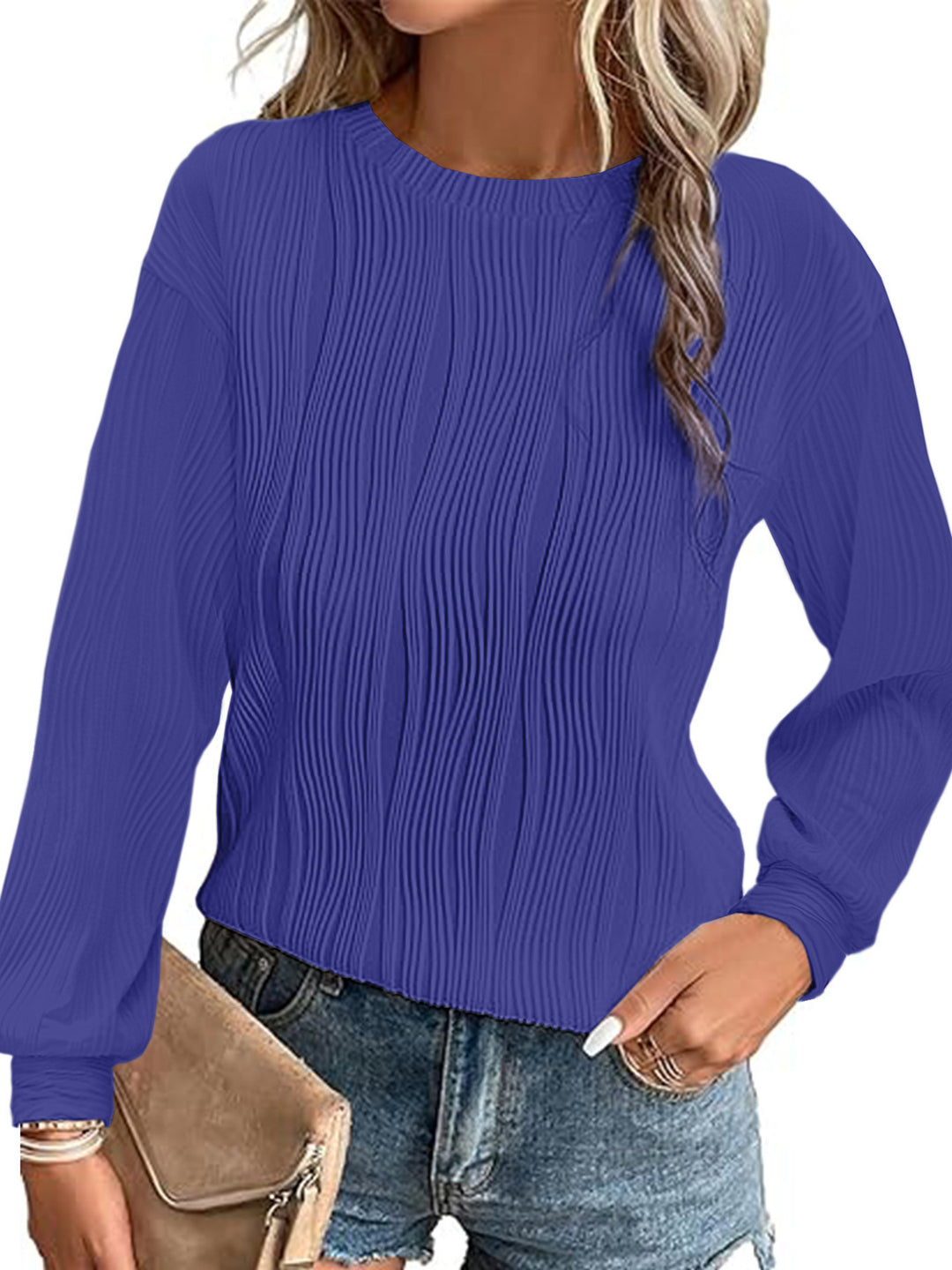 Damen plissierter Langarm-Pullover R&B