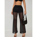 Damen Elegante transparente Palazzo-Hose mit funkelnden Akzenten R&B