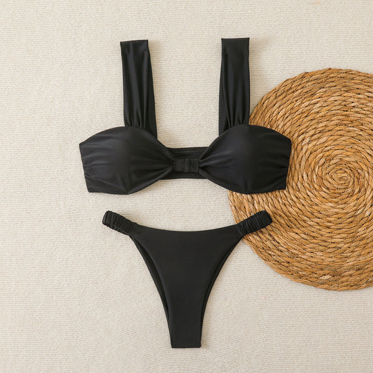 Damen Bandeau-Bikini mit breiten Trägern und dekorativem Schleifenelement R&B