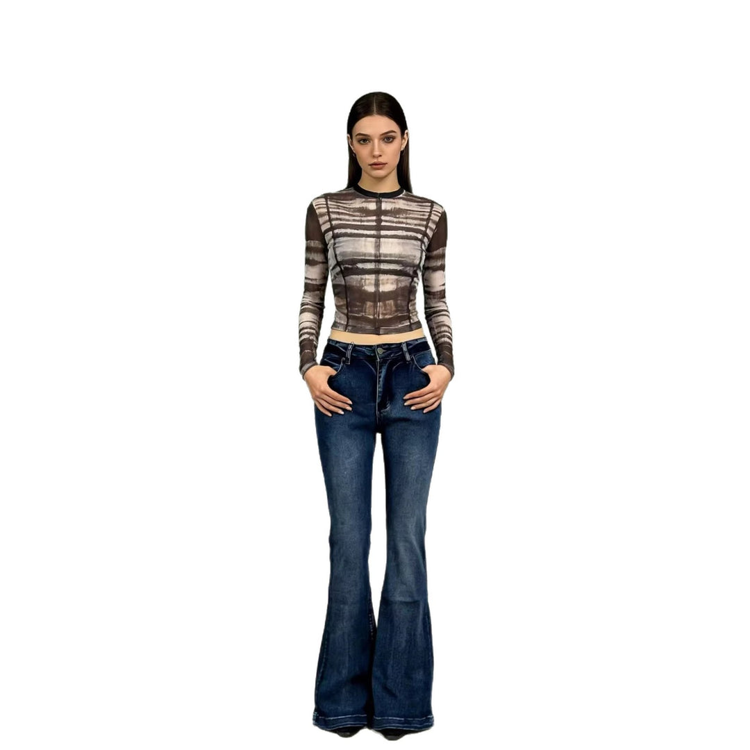 Damen elegantes cropped Oberteil mit Puffärmeln und Vintage-Stickerei R&B