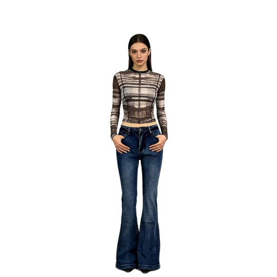 Damen elegantes cropped Oberteil mit Puffärmeln und Vintage-Stickerei R&B