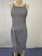 Damen Wickelkleid mit auffälligem Streifenmuster und taillierter Silhouette R&B