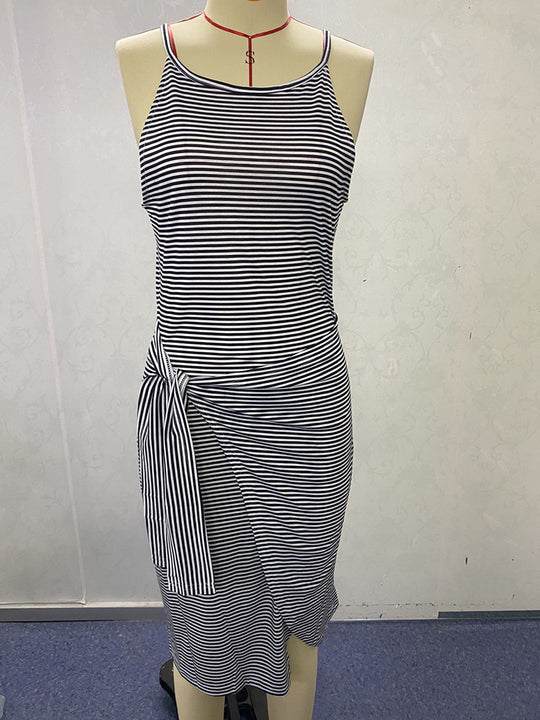 Damen Wickelkleid mit auffälligem Streifenmuster und taillierter Silhouette R&B