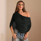 Damen Einseitiger Chiffon-Bodysuit mit Drapierungen R&B