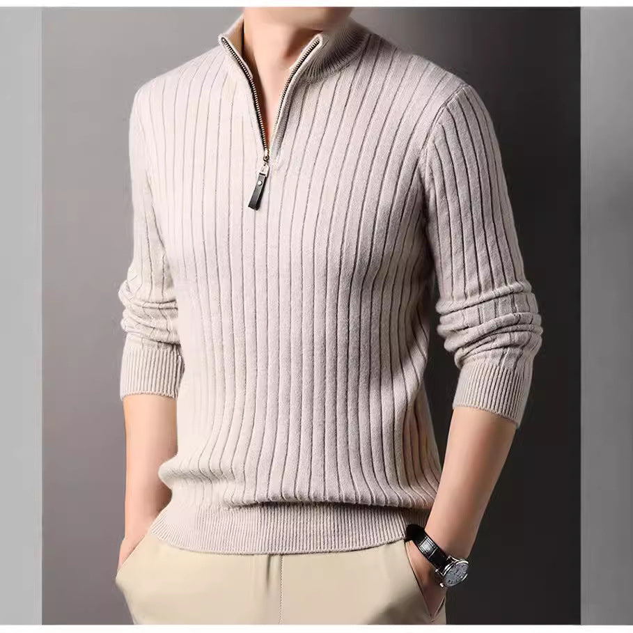 Herren Strickpullover mit modernem Stehkragen im Rippdesign R&B
