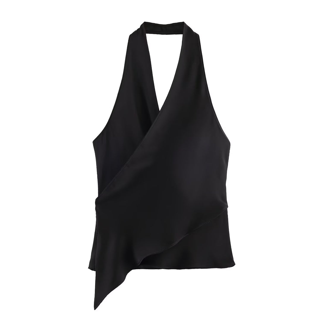 Damen elegantes Haltertop mit asymmetrischem Schnitt und schimmerndem Satinfinish R&B