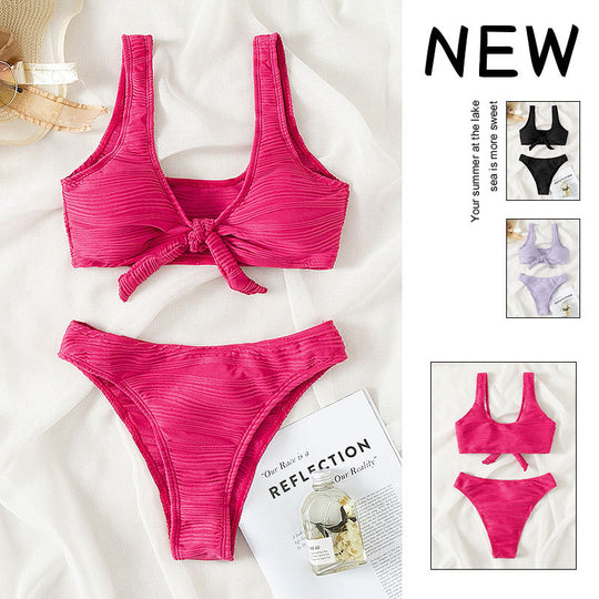 Damen Bandeau-Bikini mit raffiniertem Knoten-Design und hohem Beinausschnitt R&B