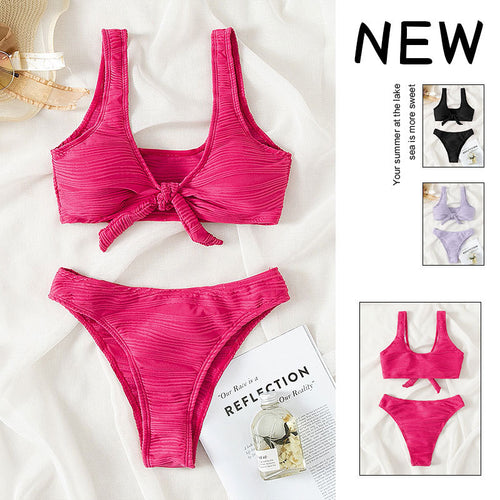 Damen Bandeau-Bikini mit raffiniertem Knoten-Design und hohem Beinausschnitt R&B