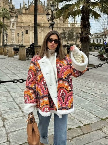 Damen gesteppte Übergangsjacke mit floralem Muster und kuscheligem Fleece R&B