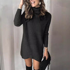 Damen Strickkleid mit hohem Kragen und strukturiertem Design R&B