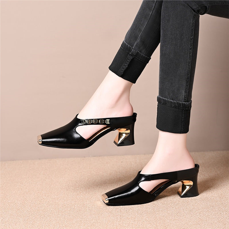 Damen elegante Sling-Pumps mit modischem Blockabsatz und glänzenden Akzenten R&B