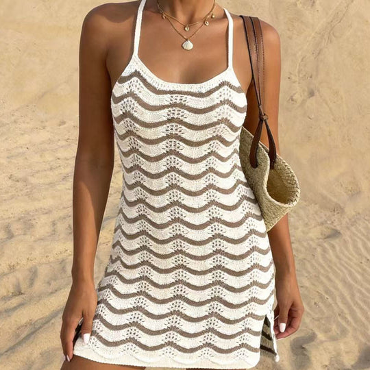 Damen Häkel-Strandkleid mit Wellenmuster R&B