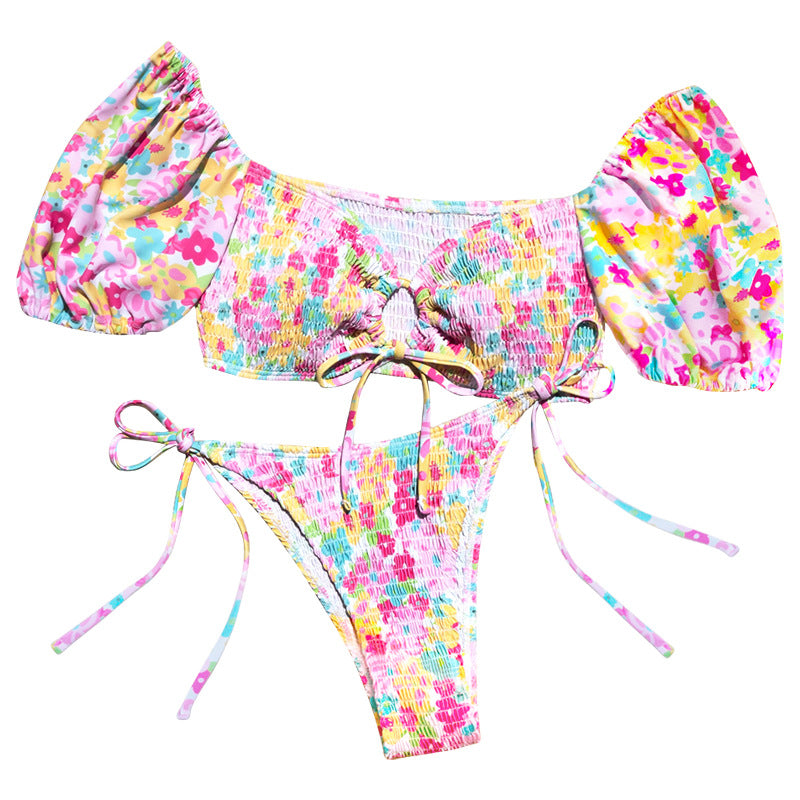 Damen Bikinikostüm mit Rüschenärmeln und modischem Cut-Out R&B