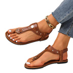 Damen Riemensandalen mit dekorativen Nieten und echtem Leder R&B