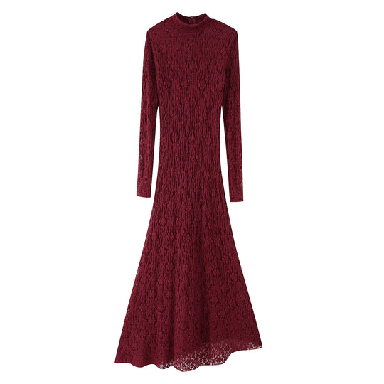 Damen Maxikleid aus feiner Spitze mit langem Arm und hochgeschlossenem Design R&B