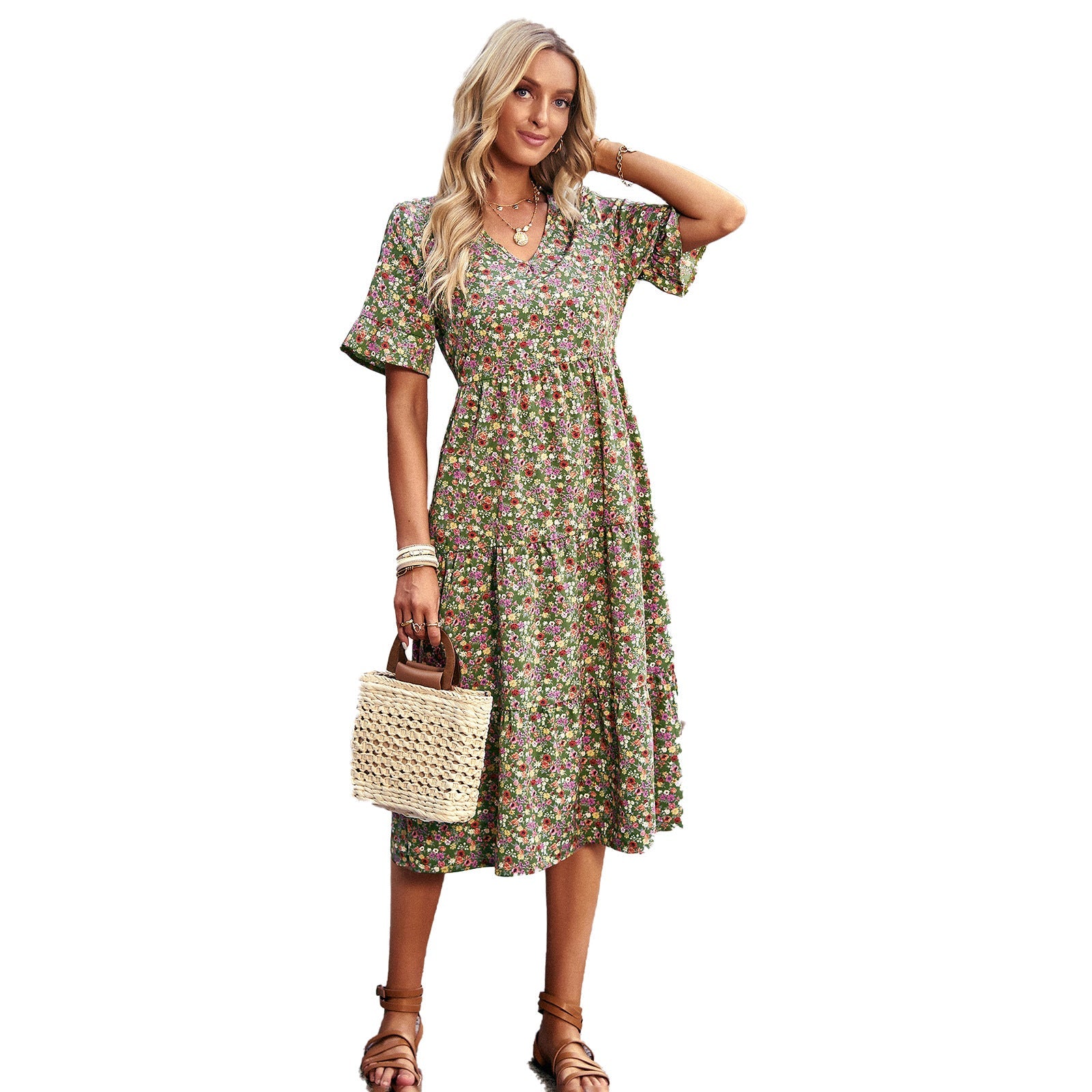 Damen Midikleid mit floralem Muster und A-Linien-Schnitt R&B