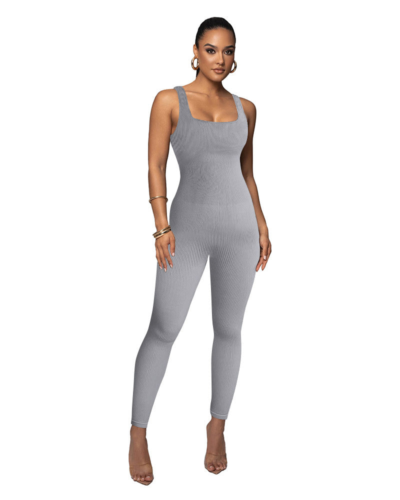 Damen Figurbetonter Strick-Jumpsuit mit Quadrat-Ausschnitt R&B
