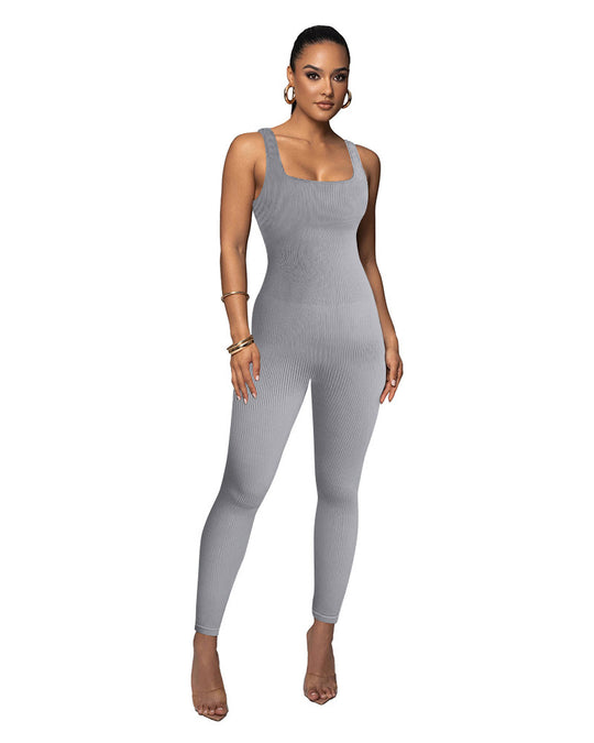 Damen Figurbetonter Strick-Jumpsuit mit Quadrat-Ausschnitt R&B