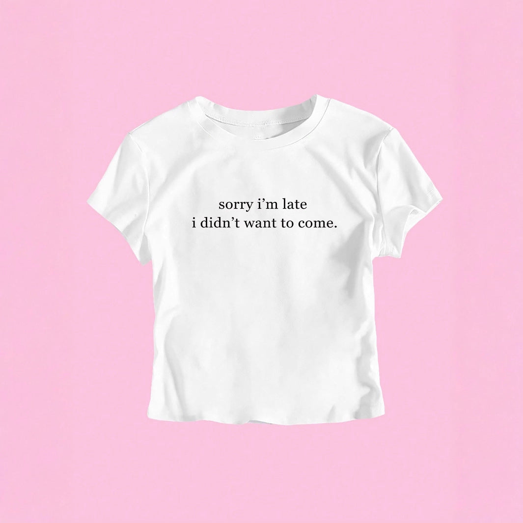 Damen Crop-T-Shirt mit witzigem Schriftzug und figurformendem Schnitt R&B