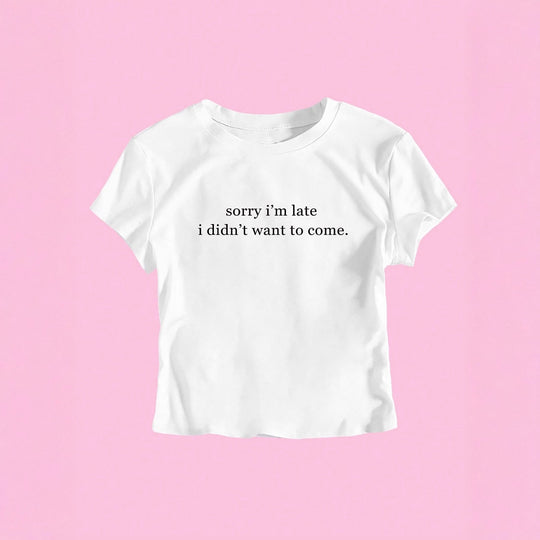 Damen Crop-T-Shirt mit witzigem Schriftzug und figurformendem Schnitt R&B