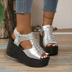 Damen Plateau-Sandalen mit elastischen Schnürungen und Reißverschluss R&B