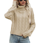 Damen Rollkragenpullover mit strukturiertem Zopfmuster und lässigem Schnitt