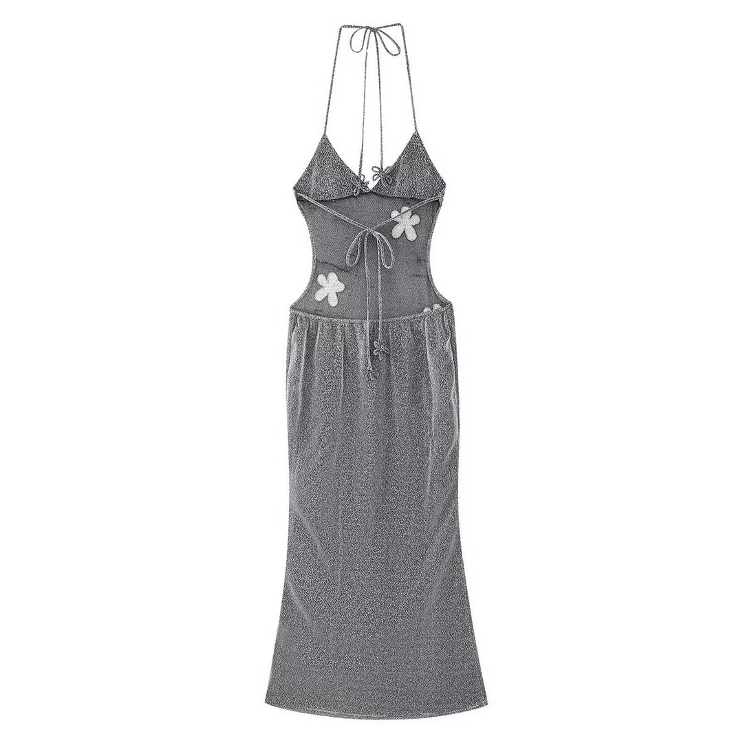Damen Maxikleid mit Floral-Applikationen und bindbarem Oberteil R&B