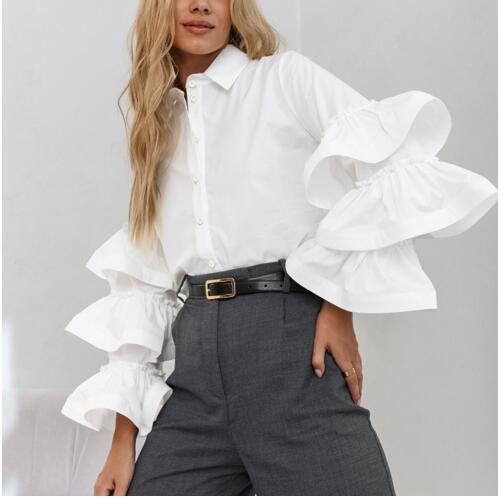 Damen Bluse mit voluminösen Rüschenärmeln R&B