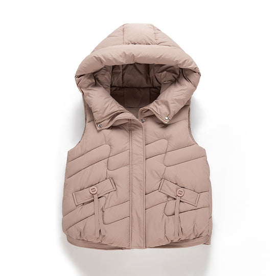 Damen Modische Steppweste mit Kapuze und eleganten Strickärmel R&B