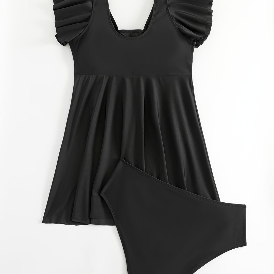 Damen figurbetonter Badeanzug mit elegantem Rüschendesign R&B