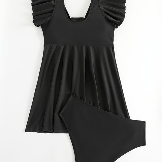 Damen figurbetonter Badeanzug mit elegantem Rüschendesign R&B