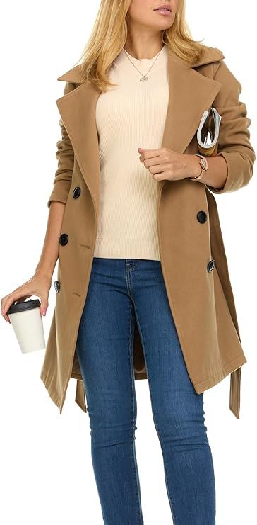 Damen Trenchcoat mit asymmetrischem Saum und breitem Kragen R&B