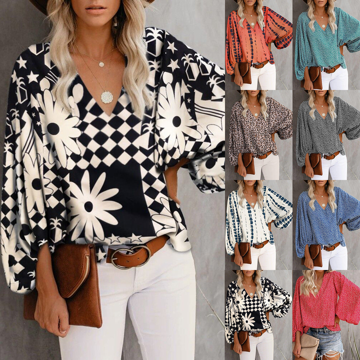 Damen Bluse mit weiten Ärmeln und floralem Muster R&B