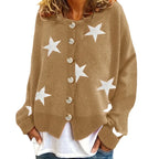 Damen modische Strickjacke mit Sternenmuster und Knopfdetails R&B