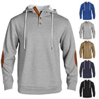 Herren nan Kapuzenpullover im puristischen Freizeitstil mit Henley-Knopfleiste, kontrastierter Kapuzeninnenseite und Ellenbogenaufnähern R&B