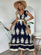 Damen Maxikleid mit eleganter Stickerei und Rüschendetails R&B