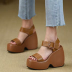 Damen Plateau-Sandalen mit verstellbarem Riemen und komfortablem Absatz