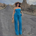Damen eleganter Jumpsuit mit schulterfreiem Design und asymmetrischem Saum R&B