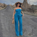 Damen eleganter Jumpsuit mit schulterfreiem Design und asymmetrischem Saum R&B