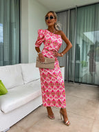 Damen Elegantes Knistern Maxikleid mit asymmetrischem Design und Rüschendetails R&B