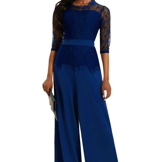 Eleganter Damen Jumpsuit mit Spitzenärmeln und Weitem Bein | R&B