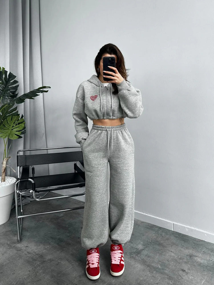 Damen Cropped Hoodie und weite Jogginghose Set R&B
